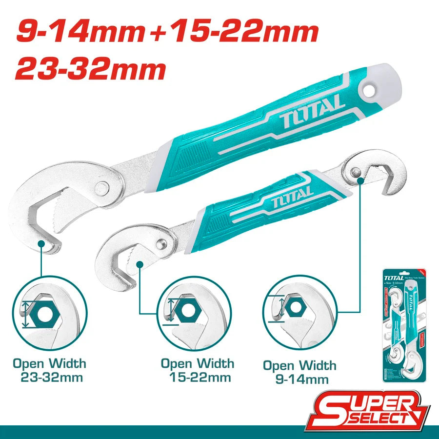 TOTAL TBWS09328 2 Pcs Bent Adjustable Wrench Set 9-32mm Total